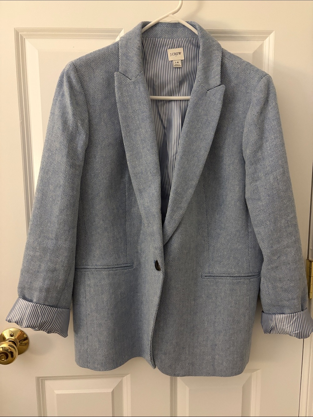 J. Crew Light Blue Herringbone Single-Button Blazer